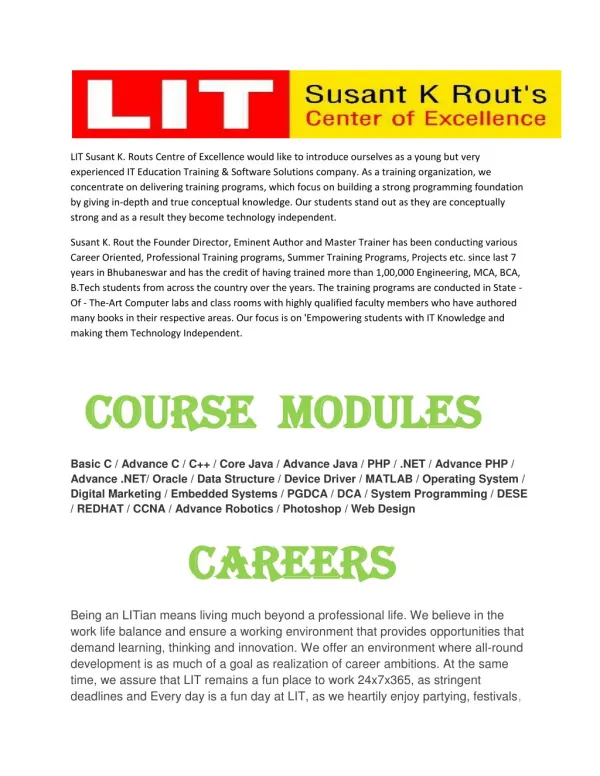 LIT – Susant K Rout's Center of Training institute in Bhubaneswar