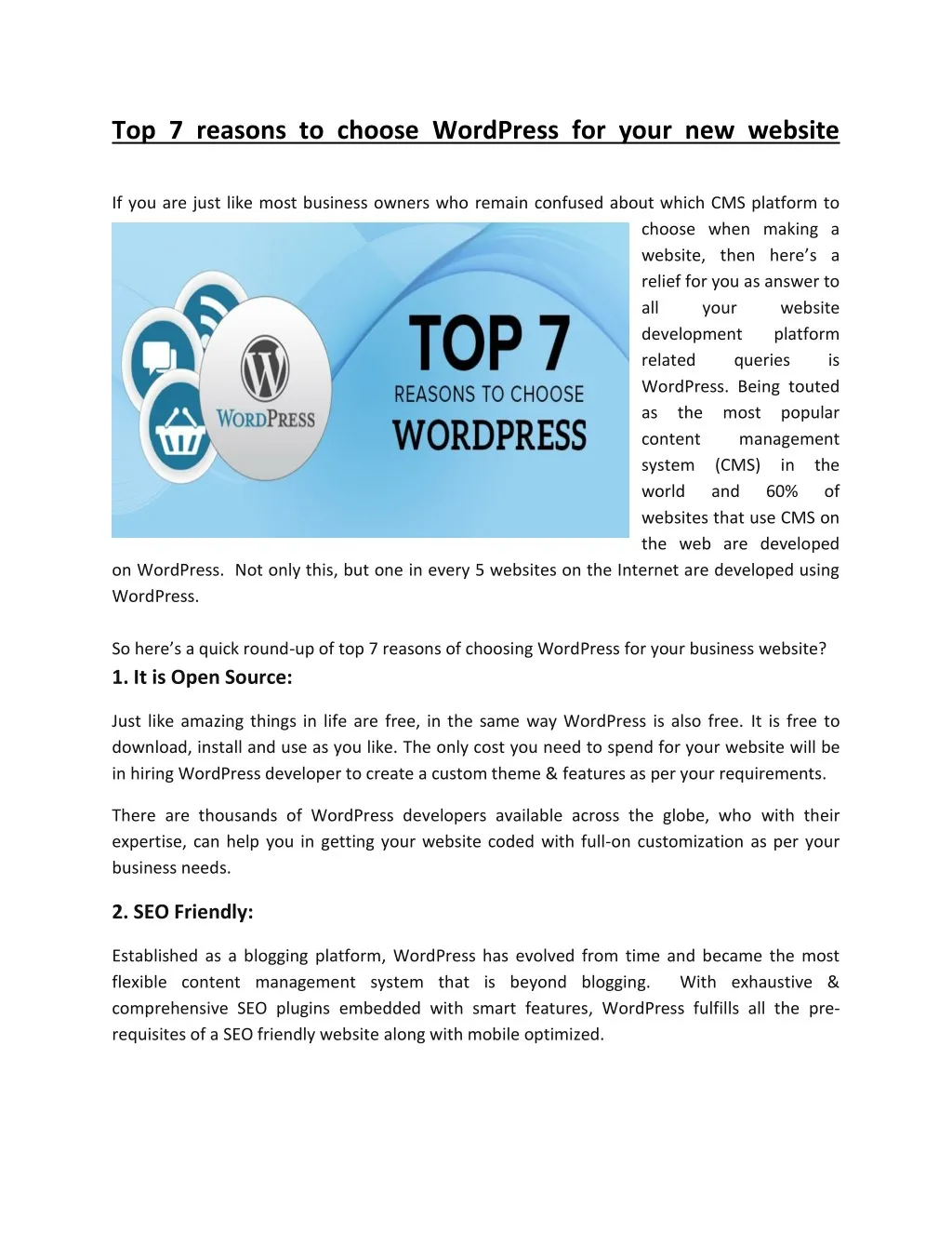 top 7 reasons to choose wordpress for your