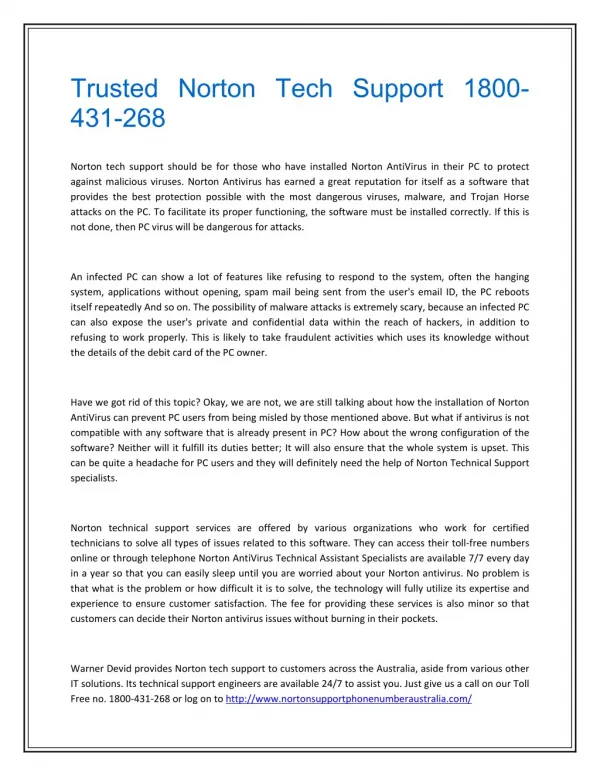 Trusted Norton Tech Support 1800-431-268