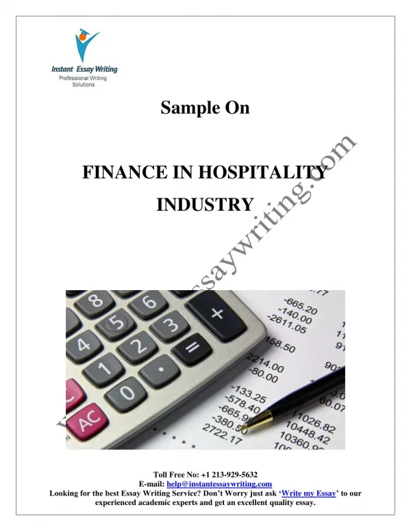 Sample on Finance in Hospitality Industry By Instant Essay Writing