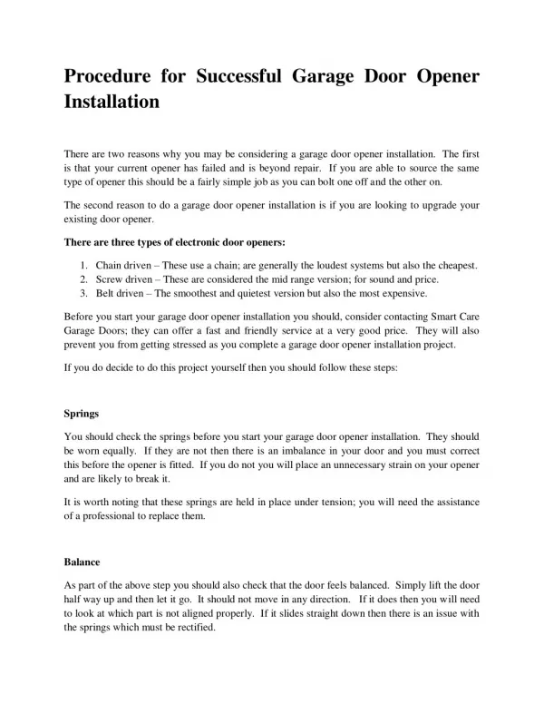 procedure for successful garage door opener