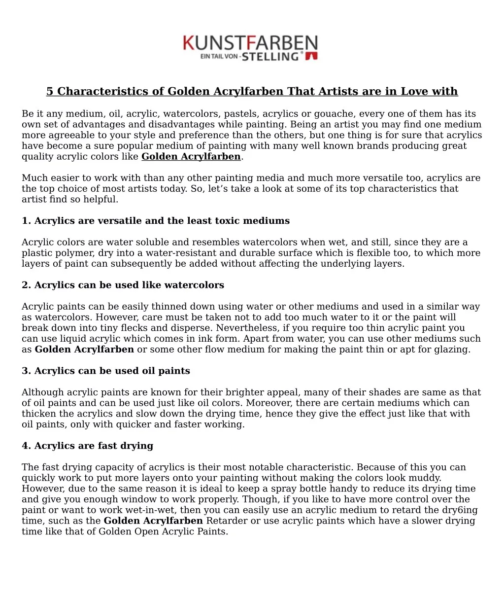 5 characteristics of golden acrylfarben that