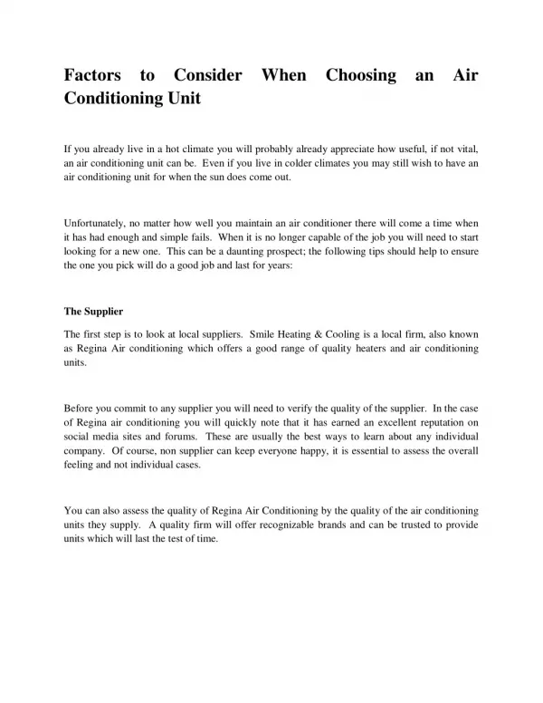 Factors to Consider When Choosing an Air Conditioning Unit