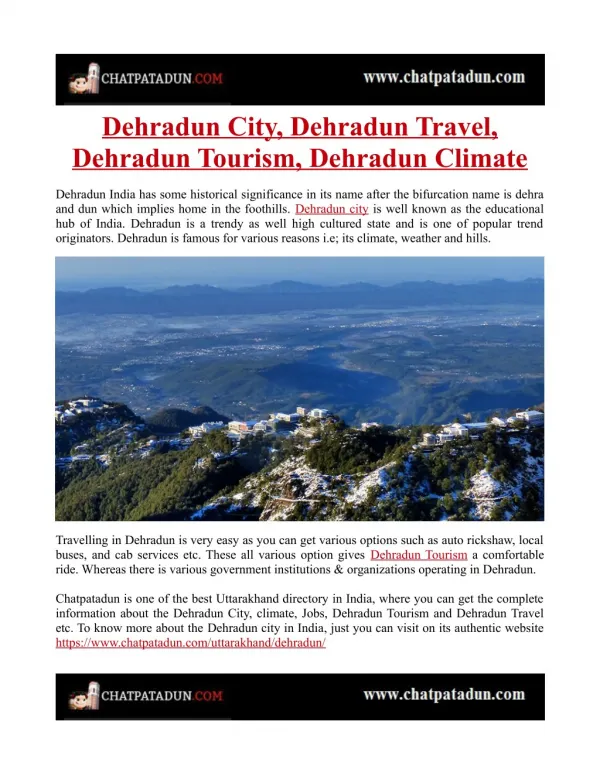Dehradun City, Dehradun Travel & Tourism, Dehradun Climate