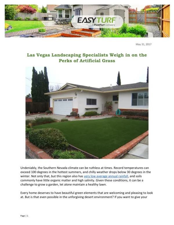 Las Vegas Landscaping Specialists Weigh in on the Perks of Artificial Grass