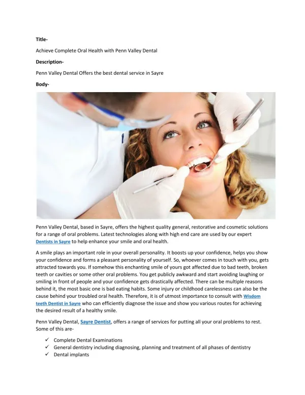 Achieve Complete Oral Health with Penn Valley Dental