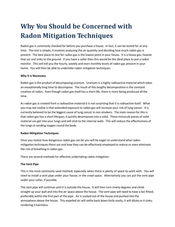 Why You Should be Concerned with Radon Mitigation Techniques