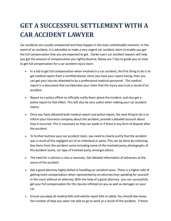 GET A SUCCESSFUL SETTLEMENT WITH A CAR ACCIDENT LAWYER