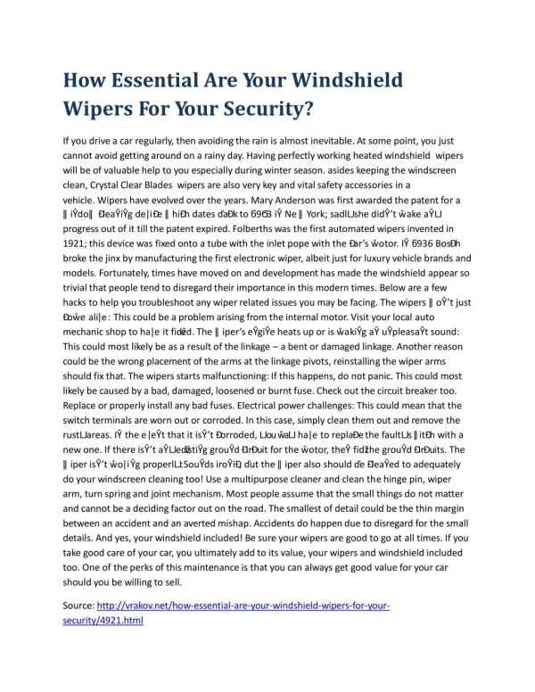 How Essential Are Your Windshield Wipers For Your Security?
