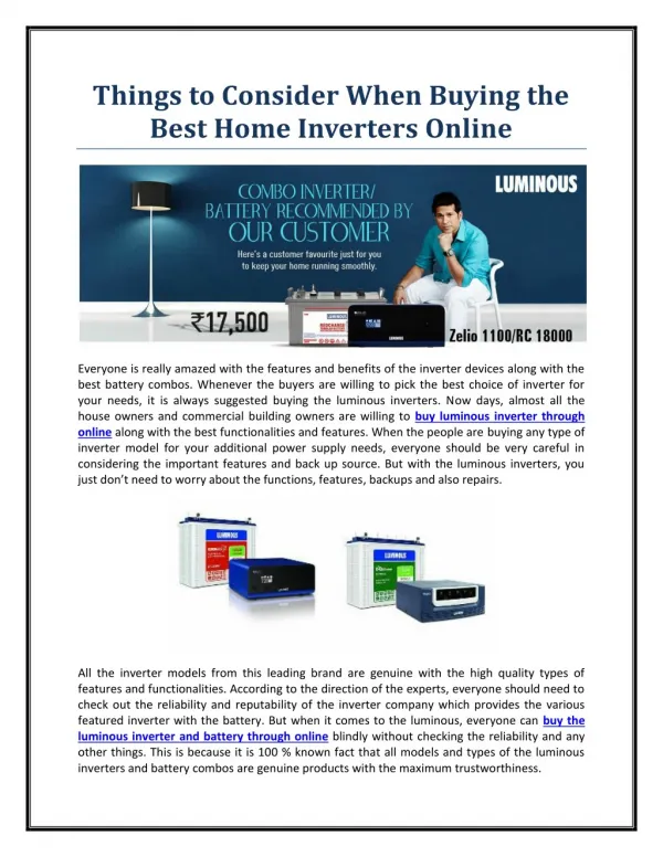 Things to Consider When Buying the Best Home Inverters Online