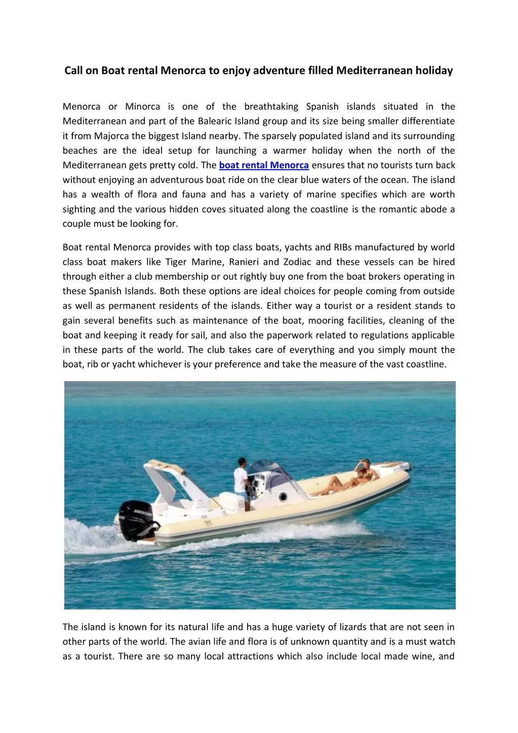 call on boat rental menorca to enjoy adventure