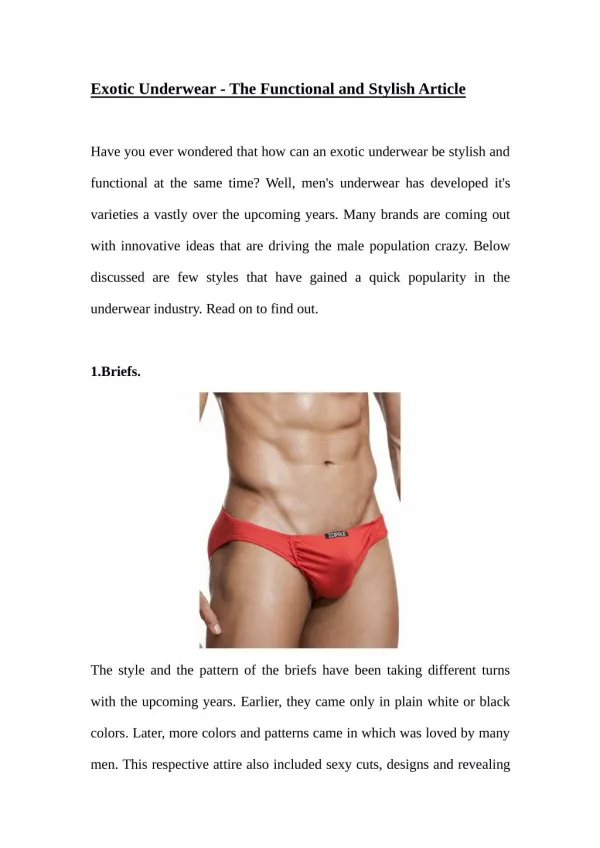 Exotic Underwear - The Functional and Stylish Article