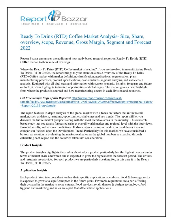 Ready To Drink (RTD) Coffee Market Analysis - Size, Share, overview, scope, Revenue, Gross Margin, Segment and Forecast