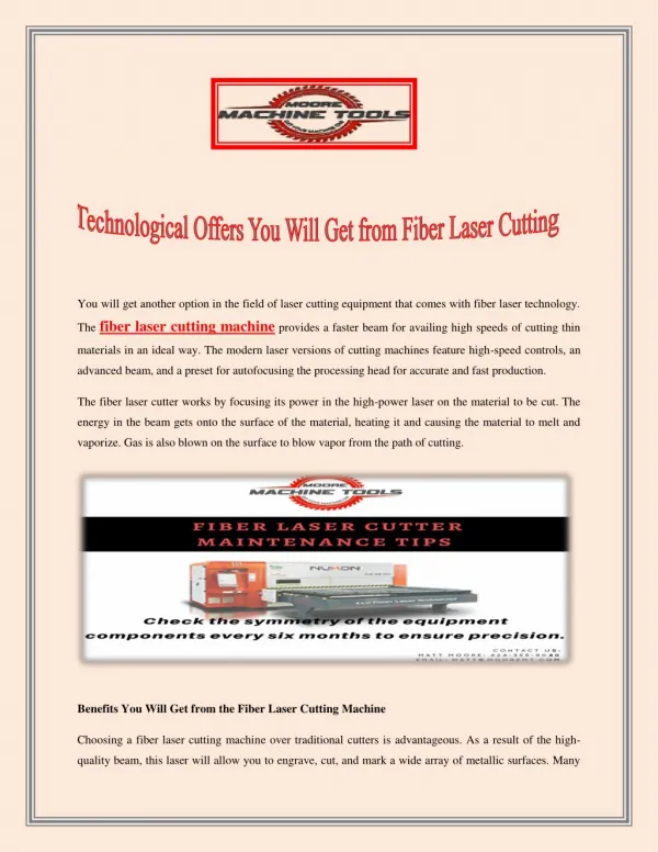 Technological Offers You Will Get from Fiber Laser Cutting