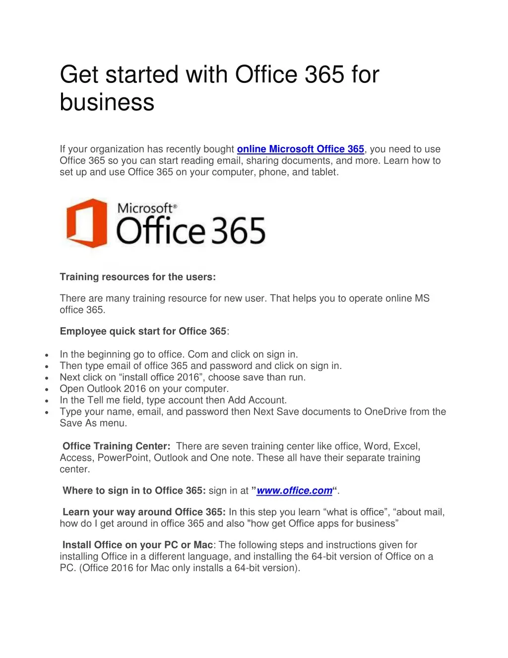 get started with office 365 for business if your