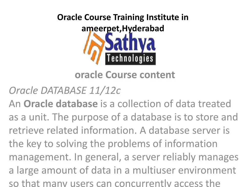 oracle course training institute in ameerpet hyderabad
