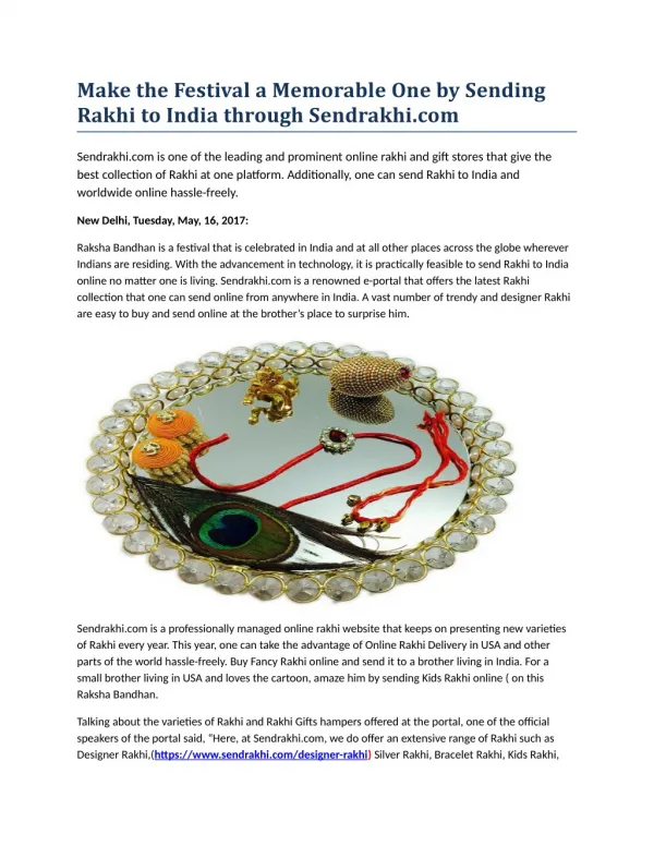 Send Online Rakhi to India Propel Sendrakhi.com