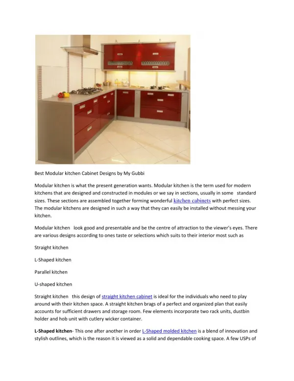 Best Modular kitchen Cabinet Designs by My Gubbi