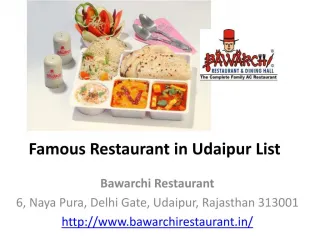 Famous Restaurant in Udaipur List