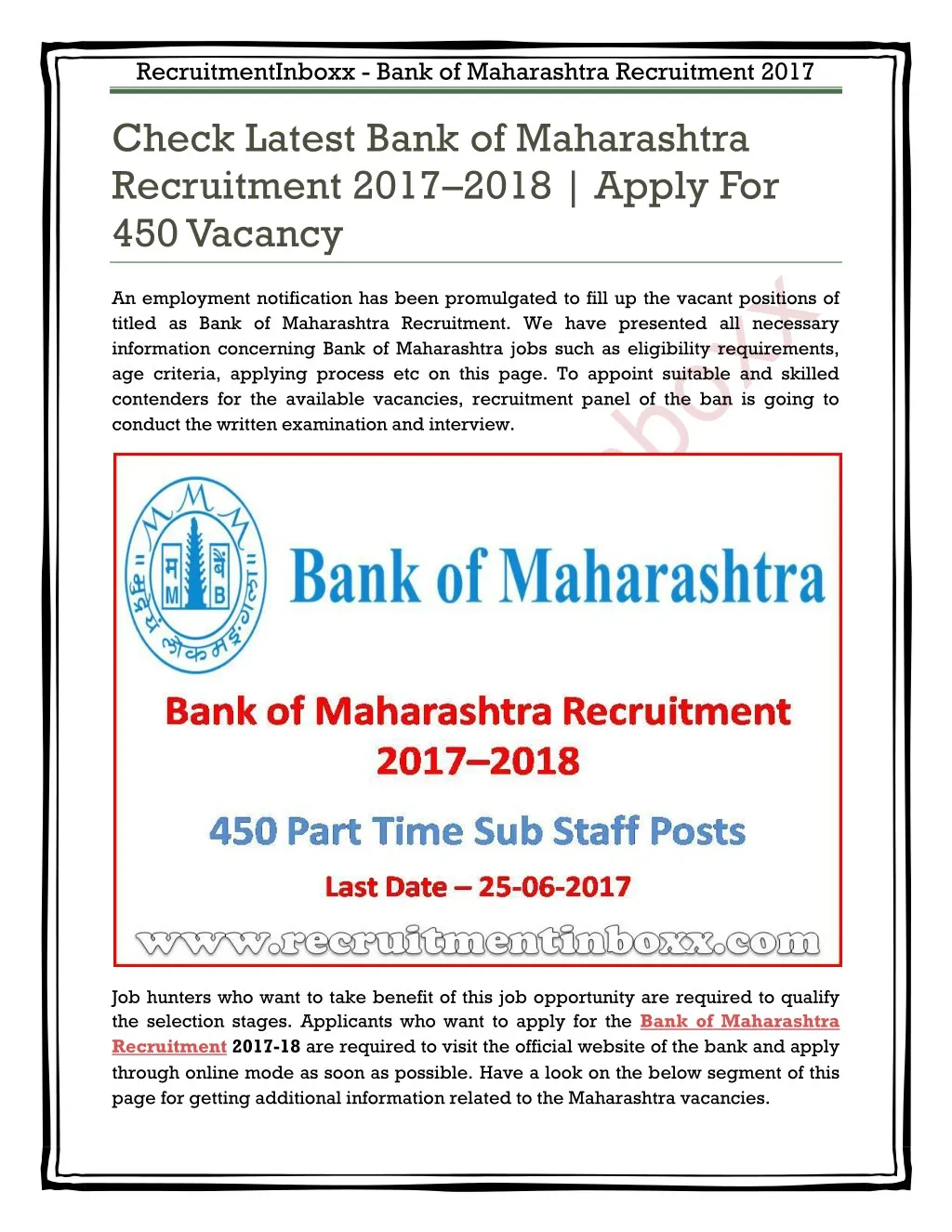 recruitmentinboxx bank of maharashtra recruitment