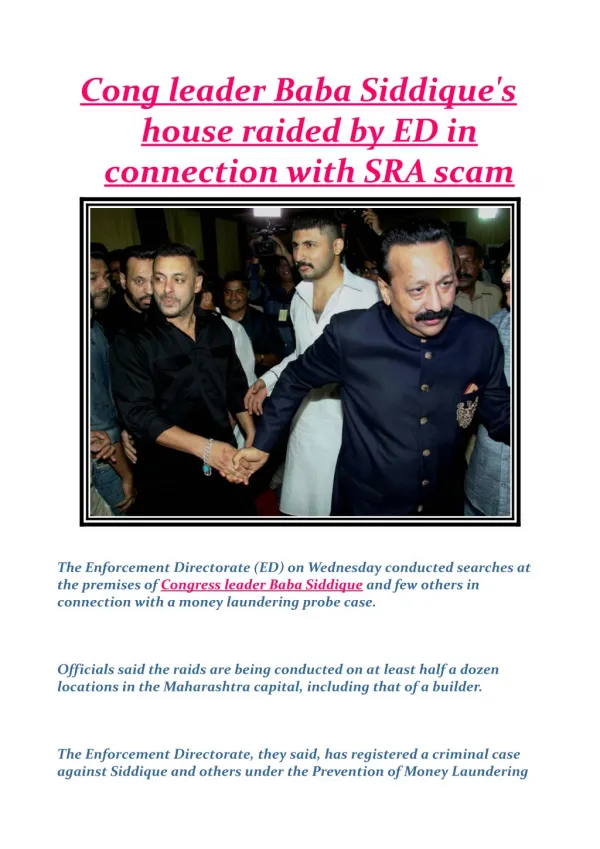 Cong leader Baba Siddique's house raided by ED in connection with SRA scam