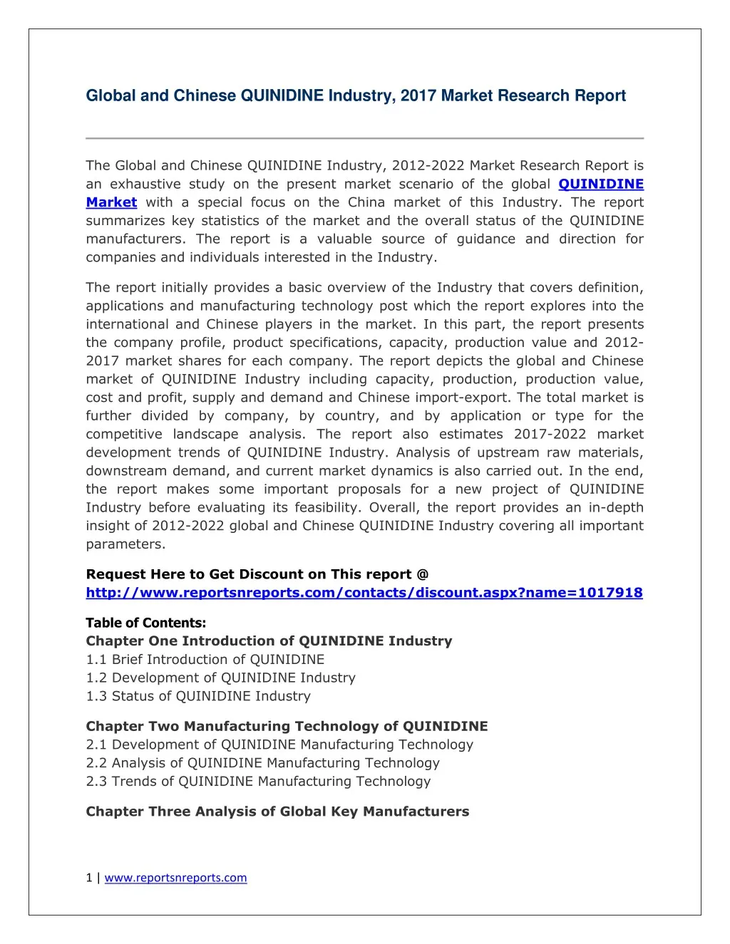 global and chinese quinidine industry 2017 market