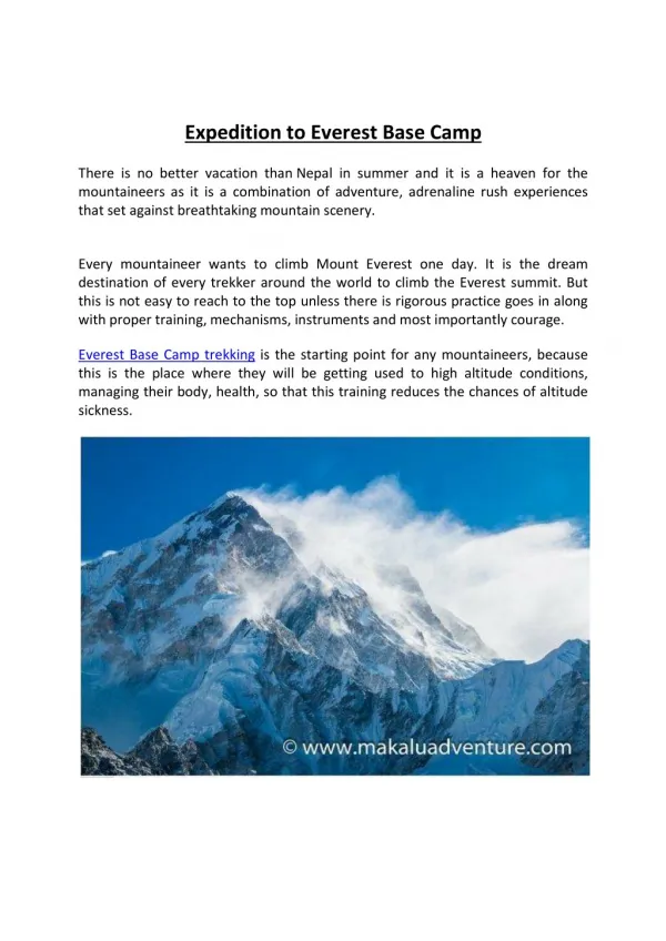 Expedition to Everest Base Camp