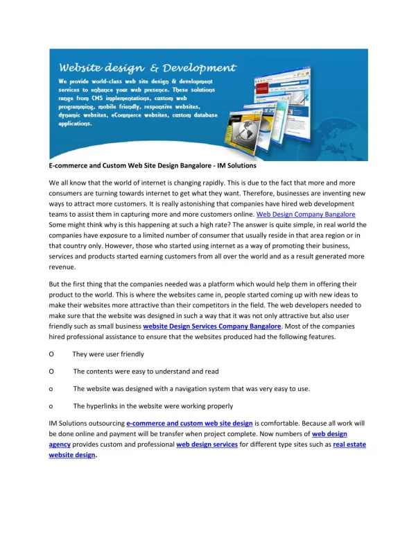e commerce and custom web site design bangalore