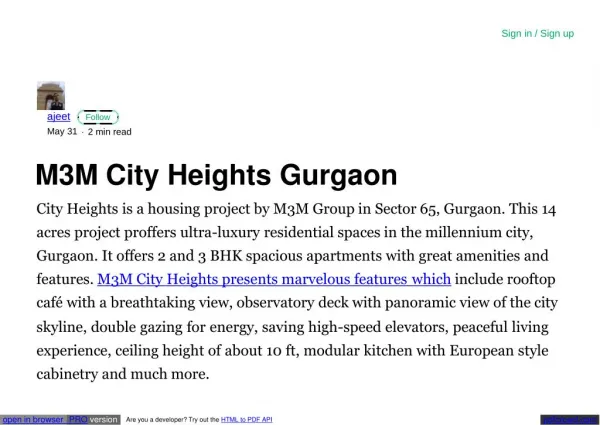 M3M City Heights Gurgaon