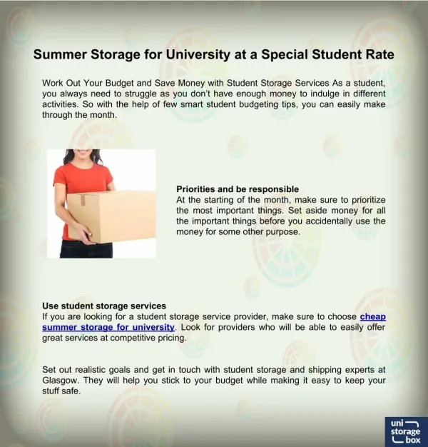 Summer Storage for University at a Special Student Rate