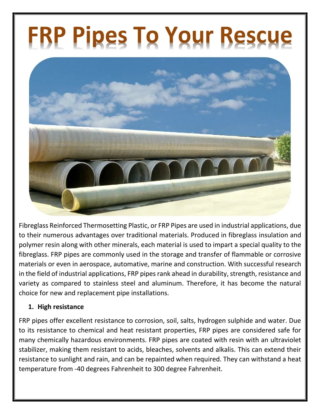 frp pipes to your rescue
