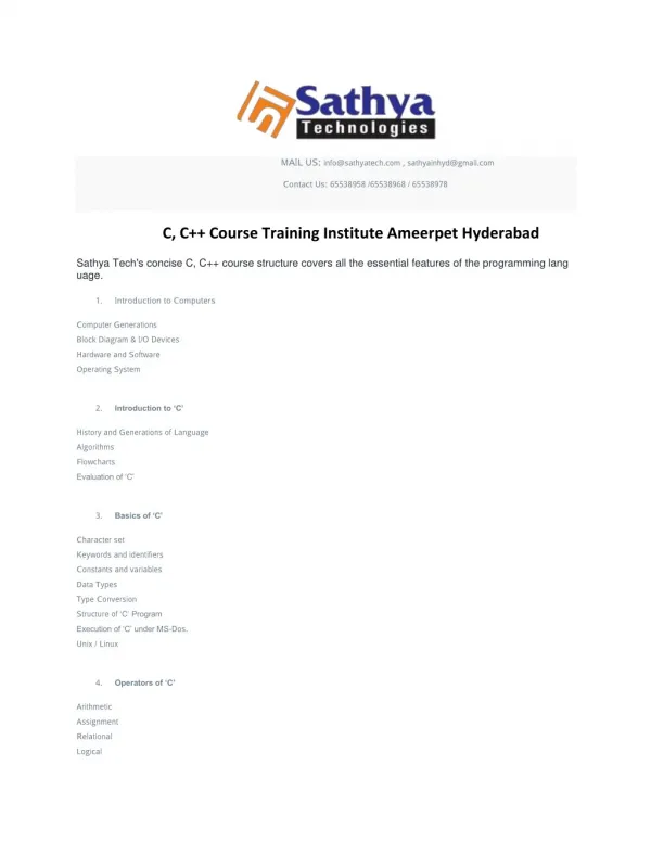 C, C course training institute ameerpet Hyderabad