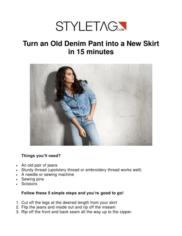 Turn an Old Denim Pant into a New Skirt in 15 minutes