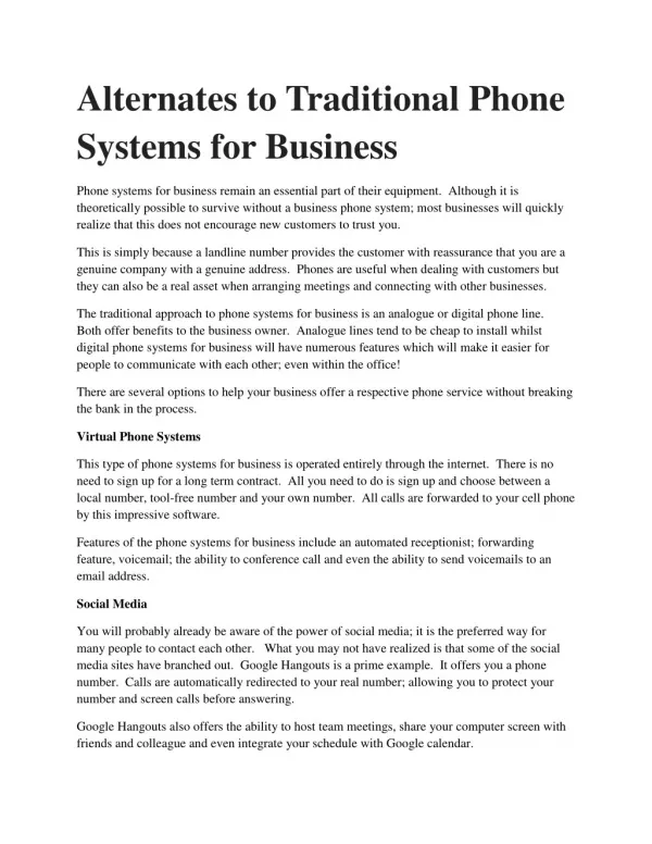 Alternates To Traditional Phone Systems For Business