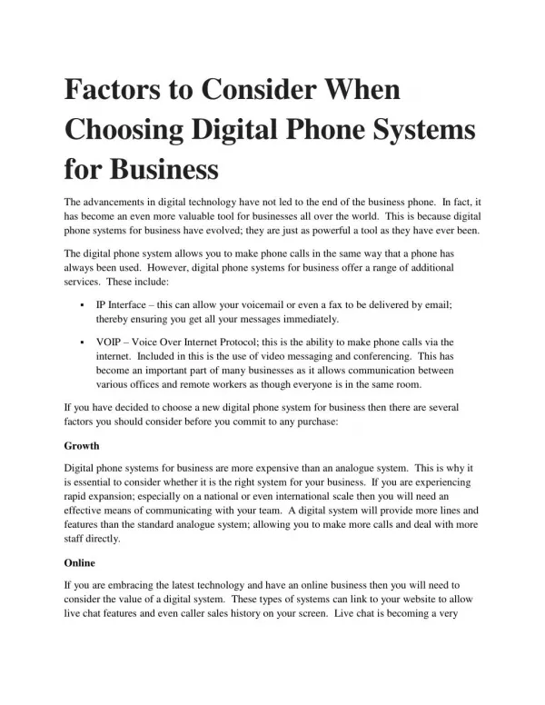 Factors to Consider When Choosing Digital Phone Systems for Business