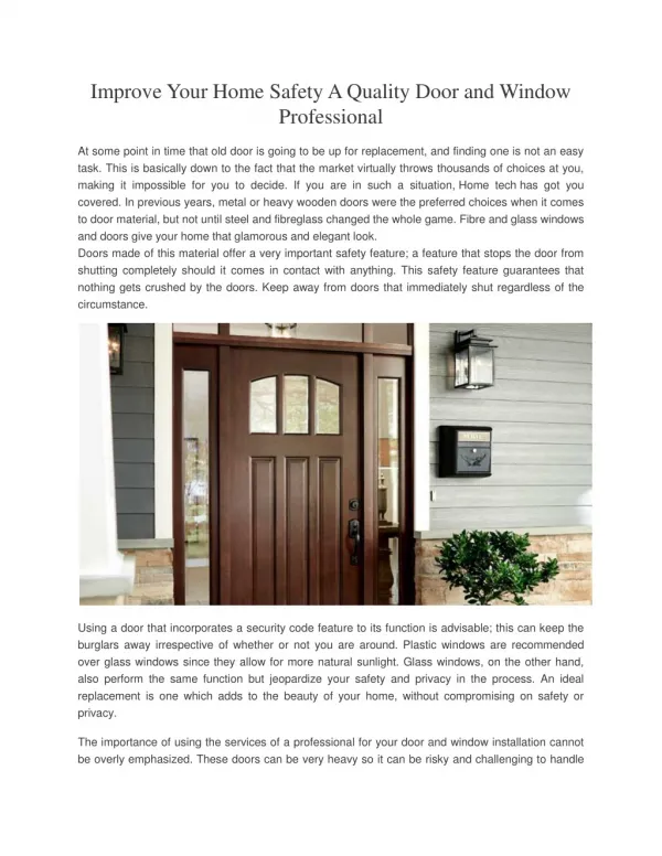 Improve Your Home Safety A Quality Door and Window Professional