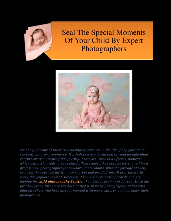 Seal The Special Moments Of Your Child By Expert Photographers