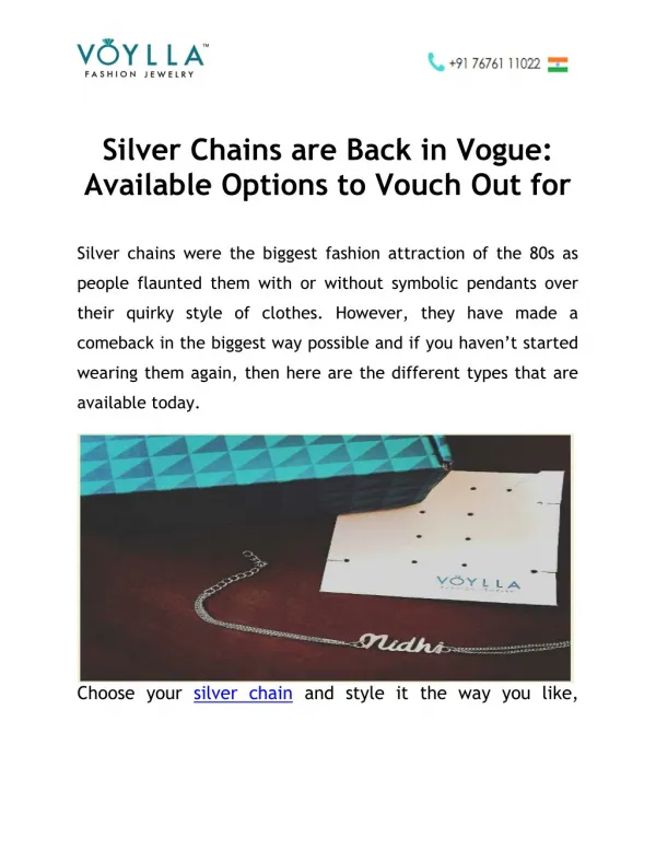 Silver Chains are back in Vogue: Available options to Vouch out for