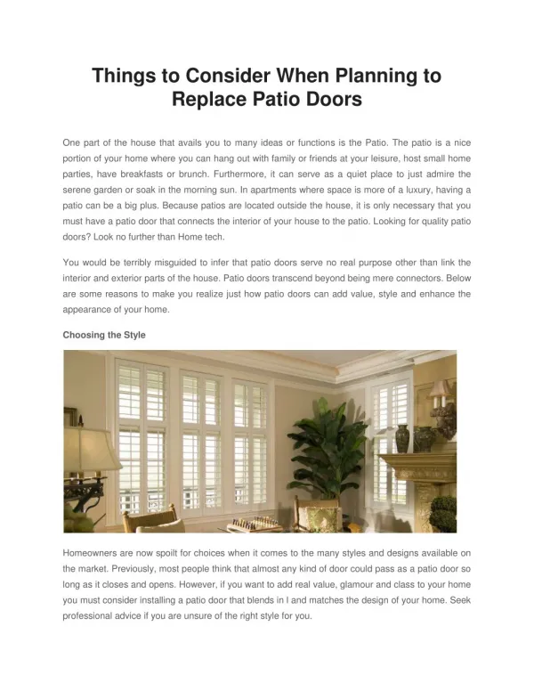 Things to Consider When Planning to Replace Patio Doors