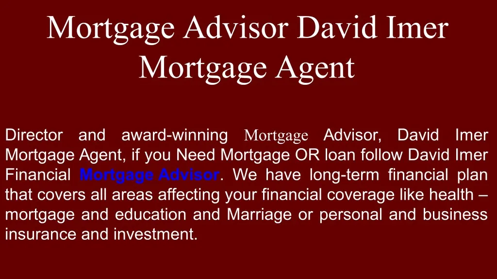 mortgage advisor david imer mortgage agent
