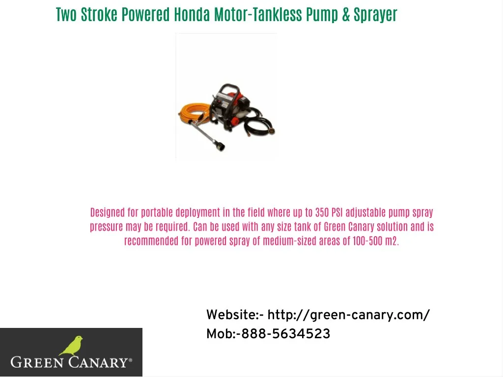 two stroke powered honda motor tankless pump