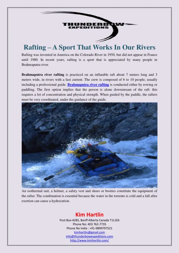 Rafting – A Sport That Works In Our Rivers