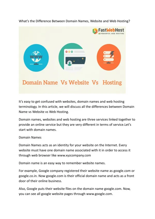 the Difference Between Domain Names,Website and Web Hosting