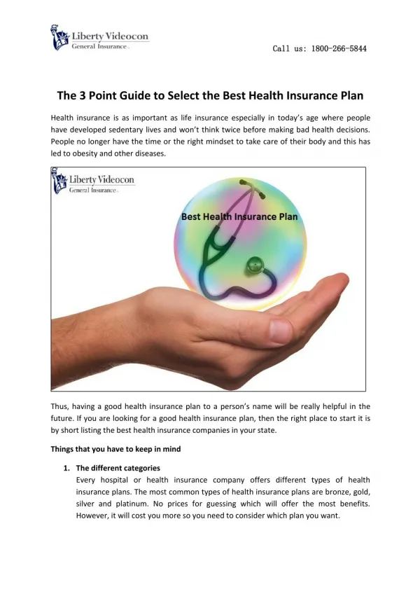 The 3 Point Guide to Select the Best Health Insurance Plan