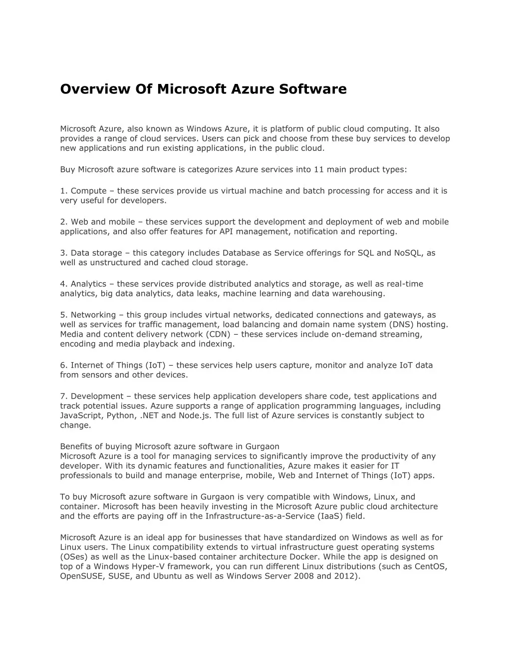 overview of microsoft azure software