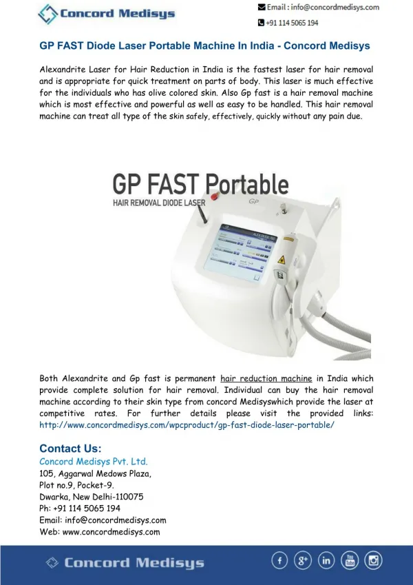 GP FAST Diode Laser Portable Machine In India - Concord Medisys