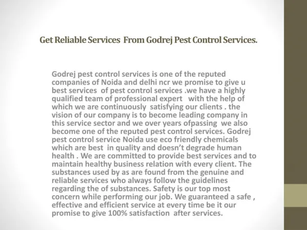 Get Reliable Services From Godrej Pest Control Services.