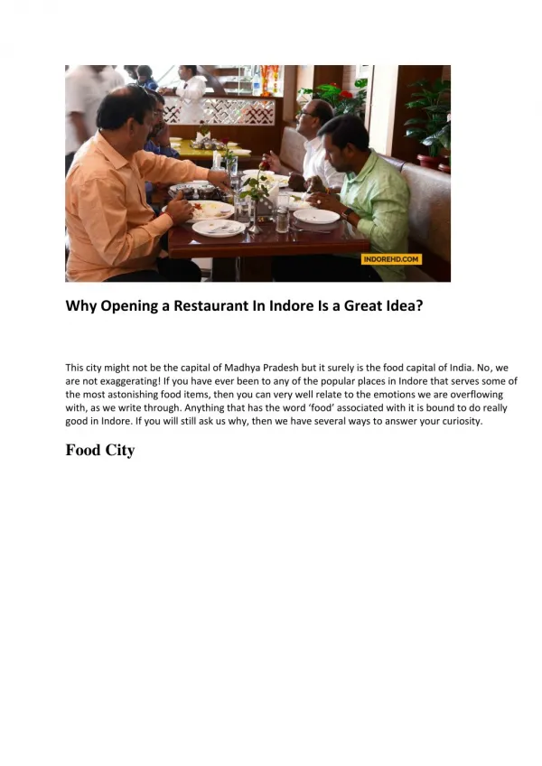 Why Opening a Restaurant In Indore Is a Great Idea ?