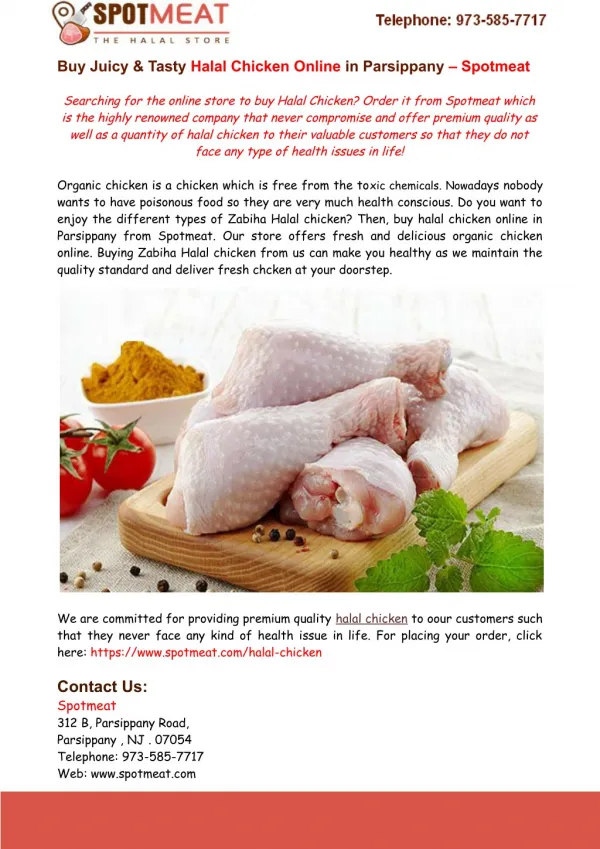 Buy Juicy & Tasty Halal Chicken Online in Parsippany – Spotmeat