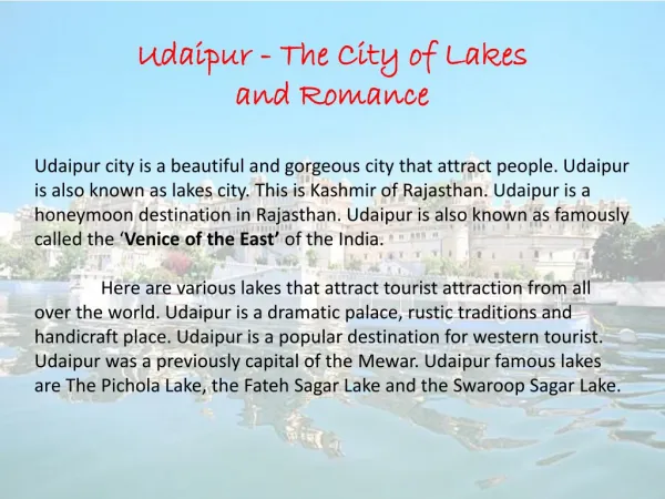 Udaipur - The City of Lakes and Romance
